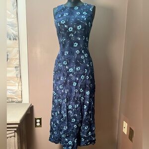 90’s Blue Floral Lace Up Cotton Maxi Sun Dress Size Small